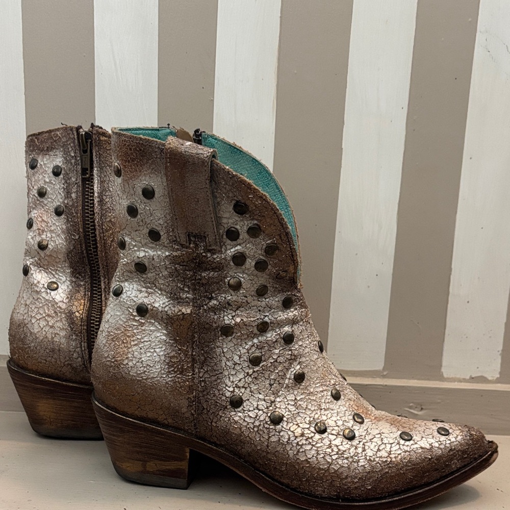 Studded Metallic Ankle Boots
